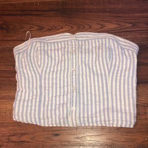 Blue striped tube top.